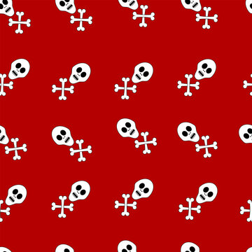 Seamless pattern with skulls and bones on a red background