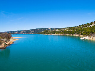 Fototapeta na wymiar Lac de Sainte-Croix lake and the Verdon Gorge (Gorges du Verdon), Cote d'Azur, Provence, France