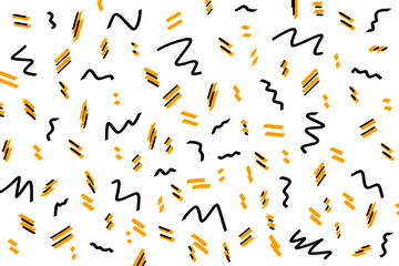 Abstract random geometric shapes vector pattern background. Black and yellow irregular curvy repeat icons pattern for wallpaper, wrapping paper, card, poster or banner design