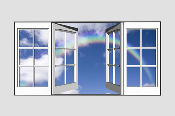 窓から雲と虹