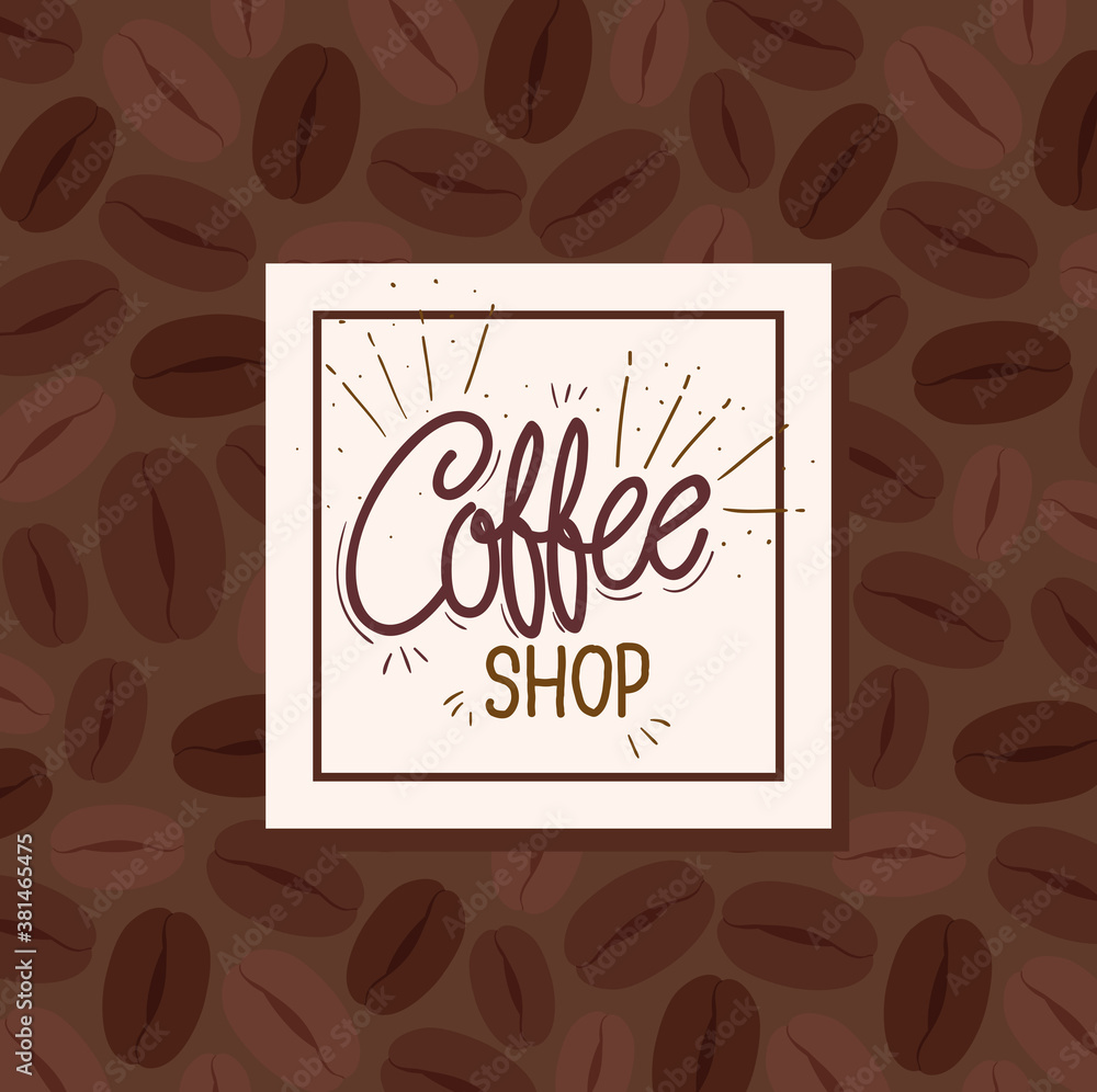 Sticker international coffee day poster, 1 october, with grains of coffee in background vector illustration design