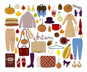 a large set of autumn elements and inscription