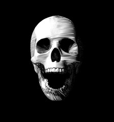 Engraving screaming skull illustration isolated on dark BG