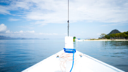 White sailing boat on the sea, summer cruise vacation. Sailing yacht fishing holidays. Hoping the...