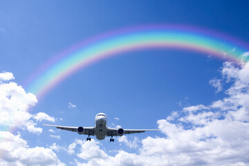 旅客機と雲と虹