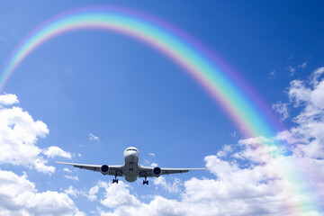 旅客機と雲と虹