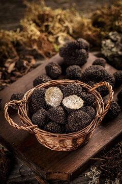 Basket with black truffles