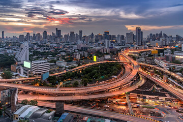Bangkok downtown highway at sunset