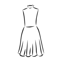 women's dresses. Hand drawn vector illustration. Black outline drawing isolated on white background women's dress, vector sketch illustration