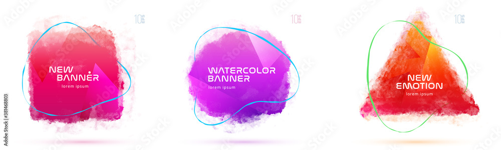 Canvas Prints set of liquid watercolor abstract geometric shapes. fluid gradient elements for minimal banner, logo