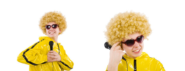 Man in yellow suit isolated on white