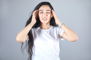 woman hand in ache head