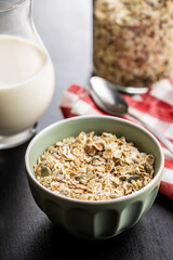 Muesli cereals. Healthy breakfast with oats flakes.