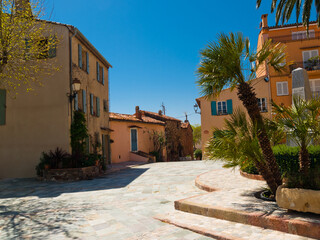Naklejka premium Street in Grimaud village, French Riviera, Cote d'Azur, Provence, southern France
