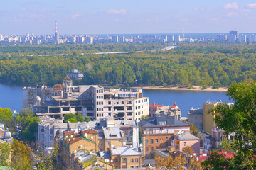 Fototapeta premium View of the Dnieper River and residential areas