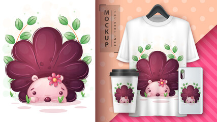 Cute hedgehog with flower poster and merchandising.