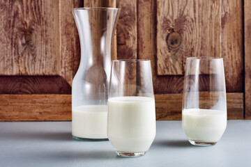 Bottle and two glasses of milk.