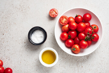 Cherry tomatoes and olive oil.