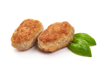 Minced fish cutlets, isolated on white background
