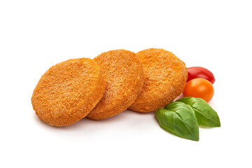Breaded fishcakes, isolated on white background