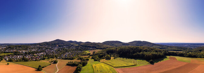 the siebengebirge mountains near bonn germany in the evening as a high definition panorama