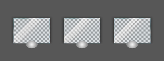Mockup glass frame. Frames on the wall with soft shadow on a gray background. Vector illustration
