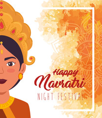 happy navratri celebration poster with half face of maa durga vector illustration design