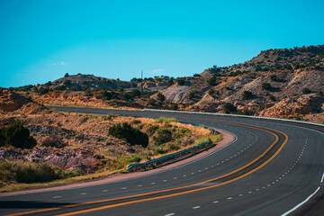 Fototapeta na wymiar Road panorama on sunny summer day. Highway.