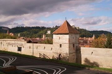 Defenses tower and view of the city Brasov, Transylvania, Romania	