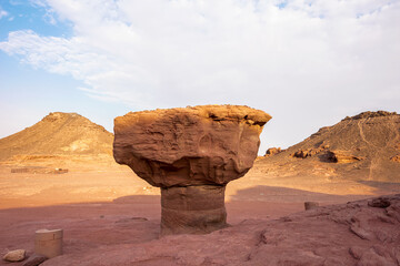 Sculpture of a Muchroom made by nature in the Arava Valley near Eilat. Timna Park. Israel. 