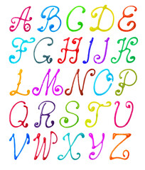 Refined colorful latin alphabet with sequins, isolated on white background