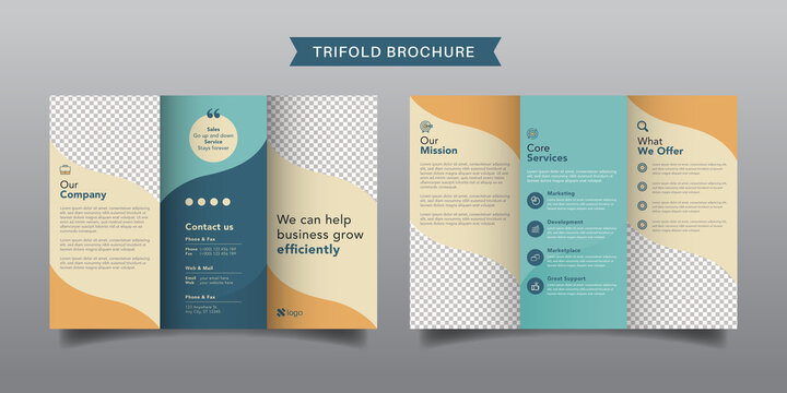 Corporate business trifold brochure template. Modern, Creative and Professional tri fold brochure vector design. Simple and minimalist promotion layout.