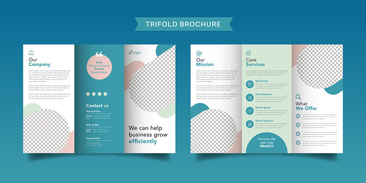 Corporate business trifold brochure template. Modern, Creative and Professional tri fold brochure vector design. Simple and minimalist promotion layout.