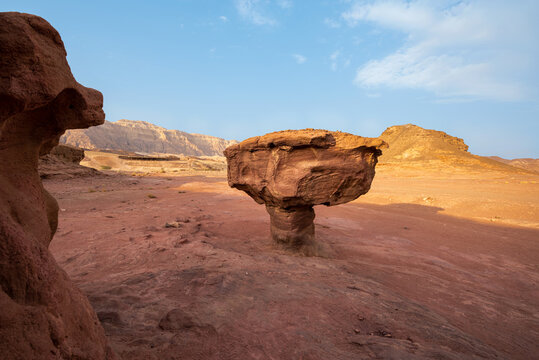Sculpture of a Muchroom made by nature in the Arava Valley near Eilat. Timna Park. Israel. 