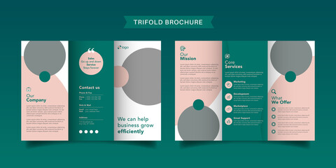 Corporate business trifold brochure template. Modern, Creative and Professional tri fold brochure vector design. Simple and minimalist promotion layout.