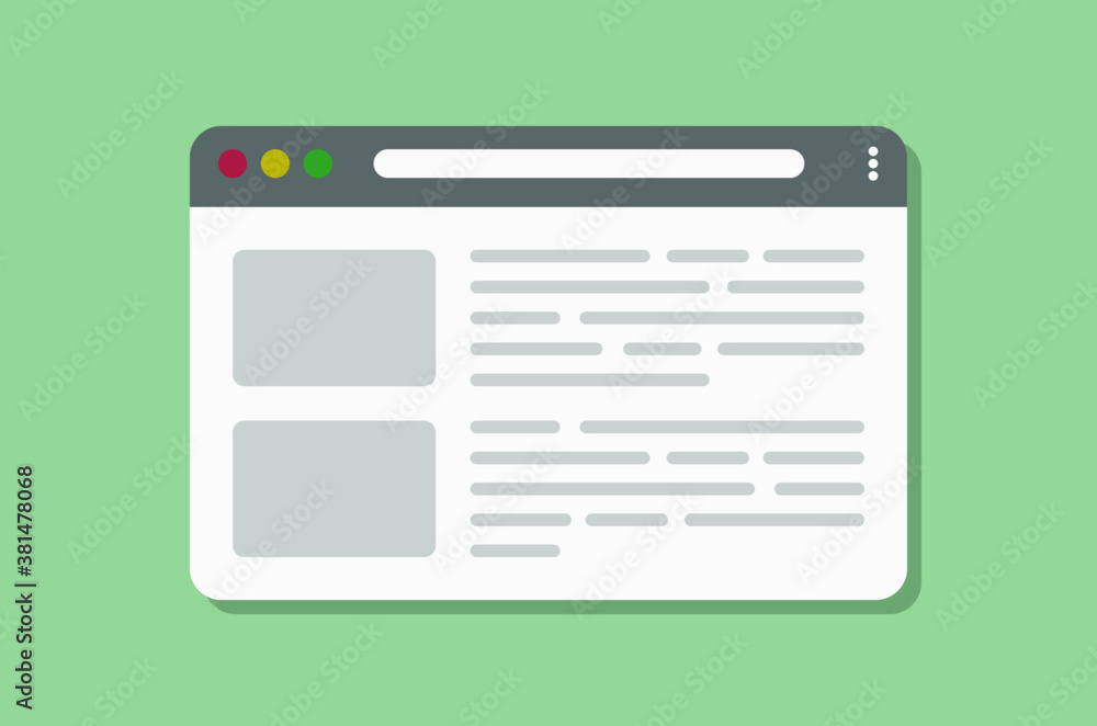 Fototapete a simple vector illustration of a web browser window with shadow on a light green background.