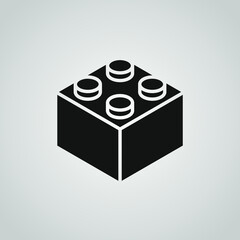 A black vector icon of a toy building block on a gray background.