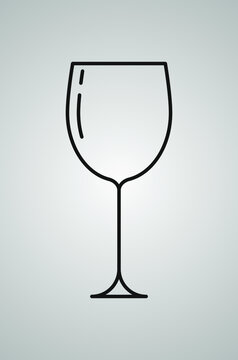 Black empty wine glass outline icon. Grey background. Alcoholic beverage. Fragile icon.