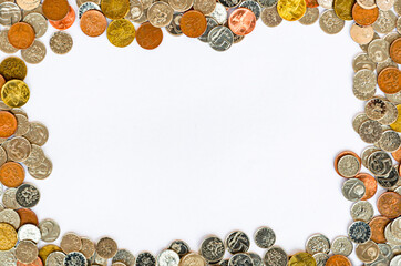 The frame of coins with white background, Czech crowns.