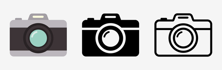 Camera icon set. Photo camera in flat style. Vector - 381479492