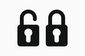 Black vector icon of a lock on white background. Locked and unlocked padlock.