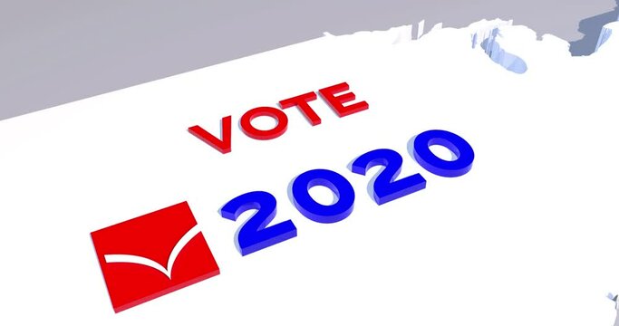 USA 3d map election concept asking voters to vote on the 2020 Presidential election. 