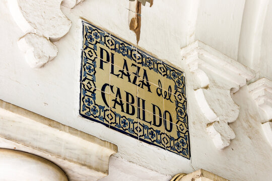 Sevilla, Spain. The Plaza del Cabildo, a walled and semicircular square in the Old Town of Seville