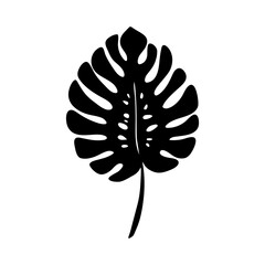 Black Monstera leaf vector. Tropical tree. Minimalist botanical outline plant. Jungle flat design on white backgrownd. Vector illustration