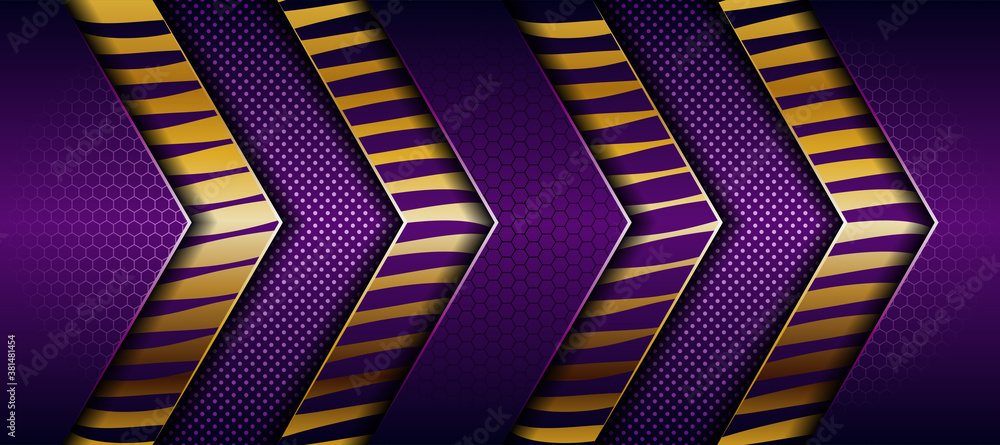 Poster abstract elegant dark purple on overlap layer background with golden gradient