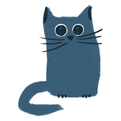 Cute indigo blue cat, hand drawn illustration