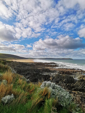 Woolacombe Beach In Devon, UK On Autumn Windy Morning