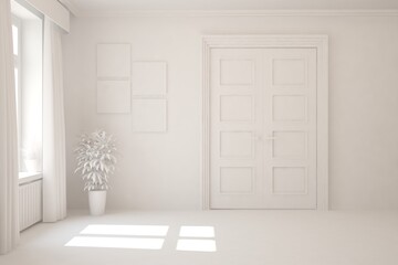 Empty room in white color. Scandinavian interior design. 3D illustration