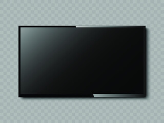 New Version of High Detailed Black Slim Realistic TV isolated on Transparent Background. Front View Display. Device Mockup Separate Groups and Layers. Easily Editable Vector. EPS 10