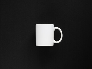 Realistic white cup, on a black background. Mockup Template